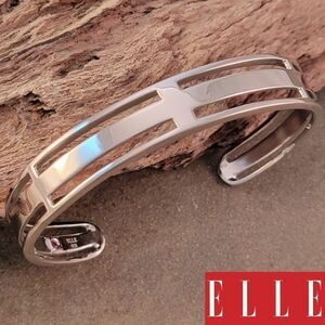 New ELLE Sterling Silver Contemporary Openwork Architectural Cuff Bracelet